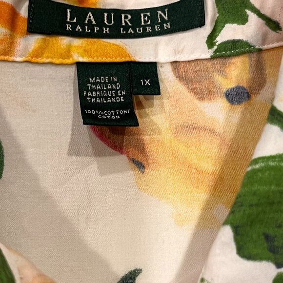 Lauren Ralph Lauren Floral Button Front Cotton Top, 1X - Picture 2 of 9